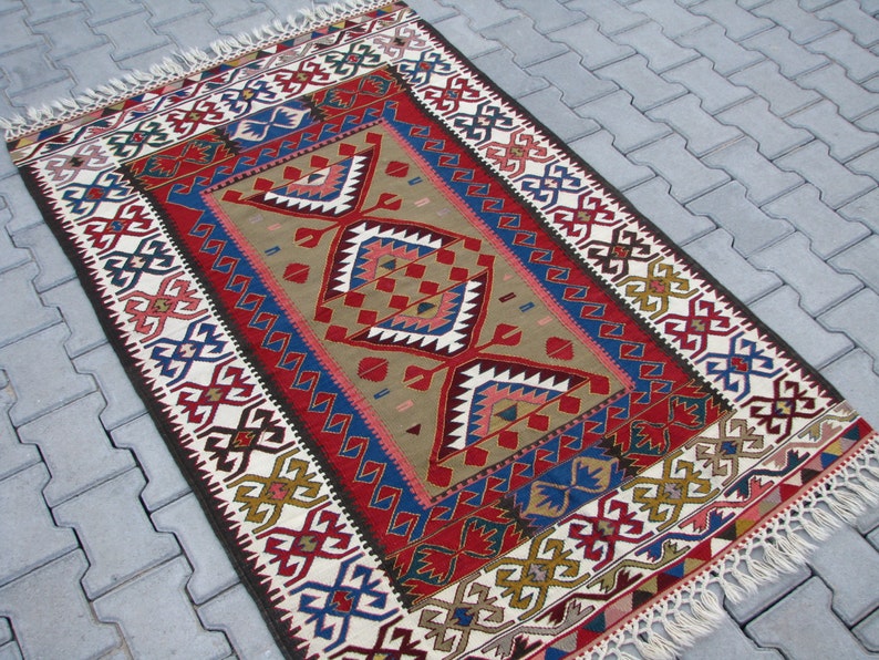 BEST QUALITY VINTAGE Turkish Konya Kilim Rug-Colorful Kilim Rug-Boho Kilim-Bohemian Kelim-Finest Turkish Konya Kilim Rug-Vintage Konya Kilim image 3