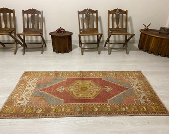 TURKISH RUG-VINTAGE Oushak Carpet Rug-Turkish Oushak Rug-Tribal Rug-Anatolian Rug-Nomadic Carpet