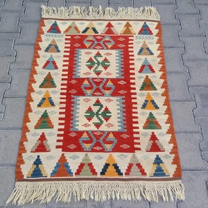 AZTEC DESIGN TURKISH Anatolian Kilim Rug-Nomadic Kilim Rug-Vintage Turkish Kayseri Kilim Rug