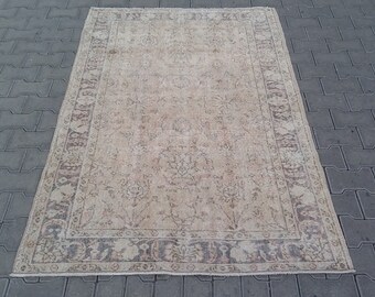 DISTRESSED FLORAL TURKISH Oushak Rug-Vintage Turkish Ushak Distressed CarpetRug-Distressed Anatolian Oushak Rug-Floral Design Distressed Rug