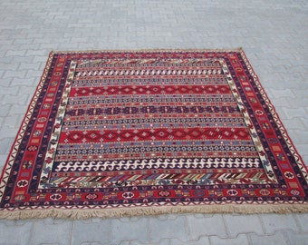 78''X75'' AREA RUG-SQUARE Area Rug-6'6''x6'3'' Square Hand Embroidered Rug-Colorful Square Rug-Vintage Square Rug-6'X6' Square Rug-Soumak