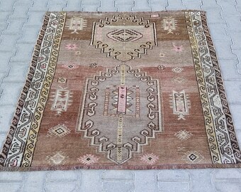 TURKISH KARS RUG-Caucasian Rug-Squarish Turkish Nomadic Rug-Vintage Turkish Kars Carpet-Vintage Turkish Tribal Kars Carpet