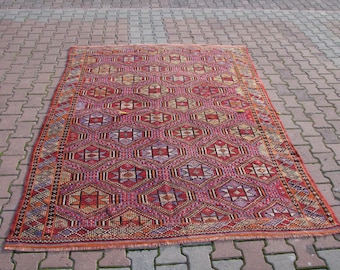 BOHO KILIM RUG-Tribal Hand Embroidered Kilim Rug-Boho chic Kilim Rug-Geometric Kilim-Geometric Rug-Tribal Kilim-Nomadic Kilim-Unique Kilim