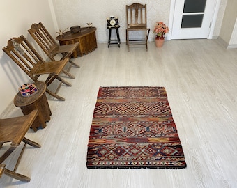 COLLECTABLE TAURUS MOUNTAINS Nomadic Kilim Soumak Rug-Turkish Tribal Nomadic Kelim Soumak-Sumak Kilim Rug-Afyon Parmakli Finger Design Kilim