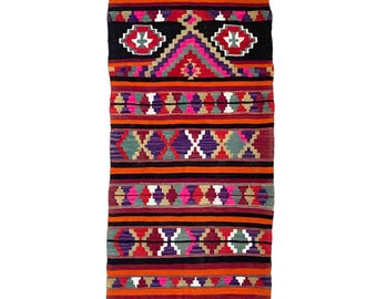 Pink Boho Kelim Rug, Bohemian Kilim Rug, Colorful Kilim Rug