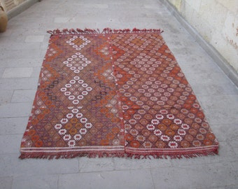 5X7 TURKISH JIJIM RUG-5X7 Feet Vintage Rug-Vintage Turkish Nomadic Hand Embroidered Dowry Rug-Collectable Kelim Rug-Taurus Mountains Kilim