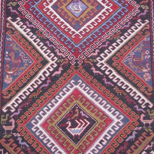 CAUCASIAN HALLWAY RUNNER-Caucasian Soumak Runner-Caucasus Hallway Runner Rug-Hallway Sumak-Hallway Soumak-Hand Embroidered Hallway Runner image 4