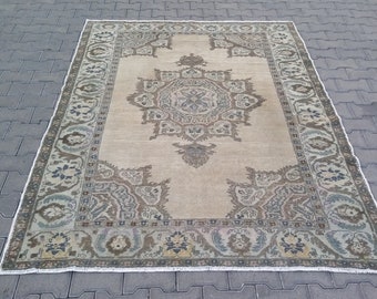 NEUTRAL MEDALLION DESIGN Turkish Oushak Area Rug-Vintage Turkish Rug-Vintage Oushak Rug-Vintage Turkish Oushak Carpet Rug-Neutral Oushak Rug