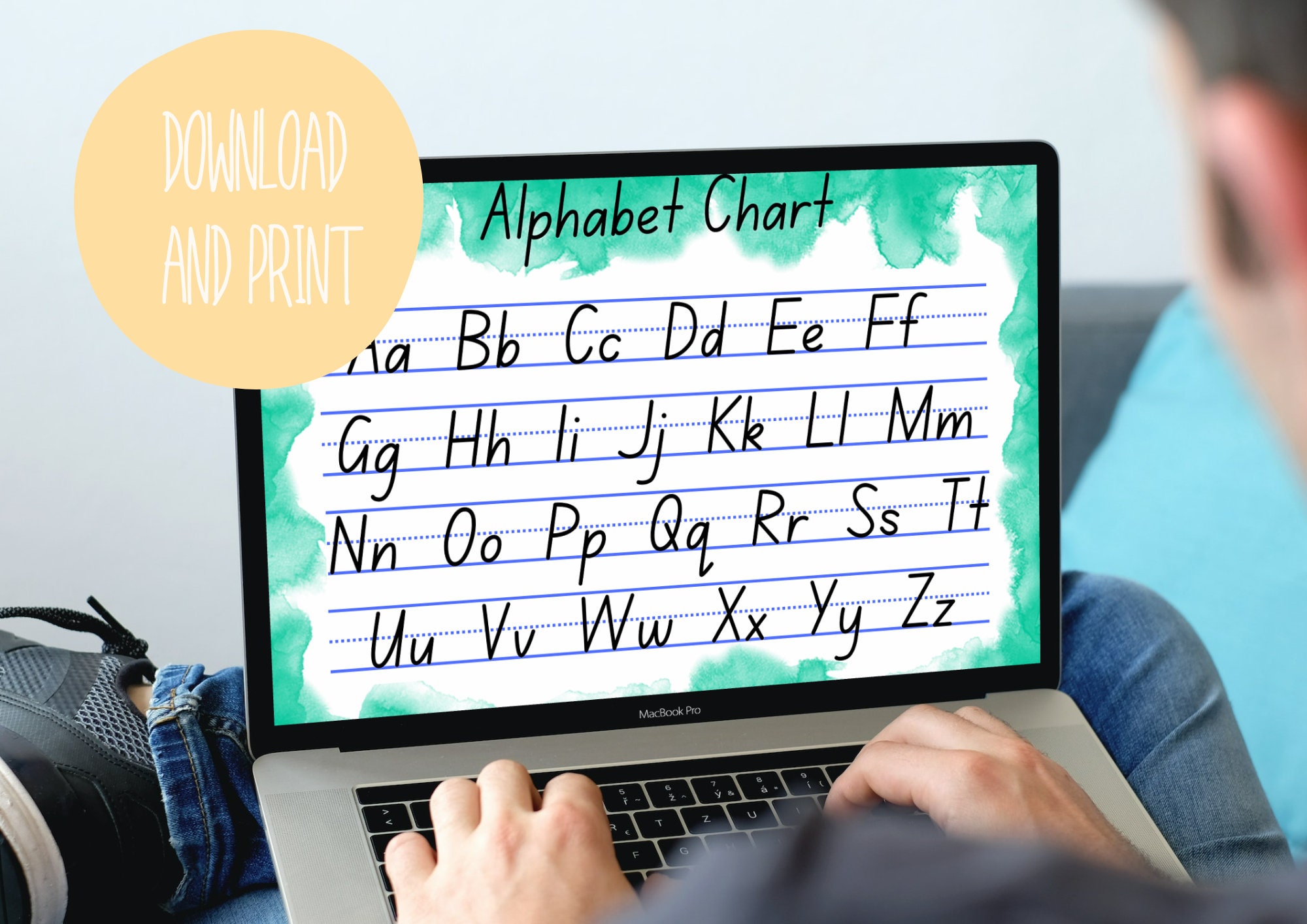 Printable Alphabet Chart, Calm Watercolours, ABC Chart, Handwriting ...