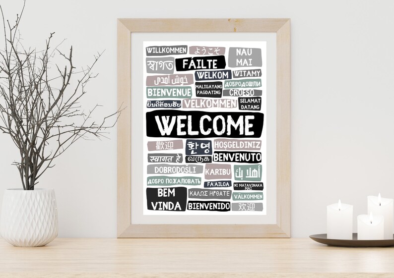 Welcome Poster in Different Languages Portrait Greys Instant Digital ...