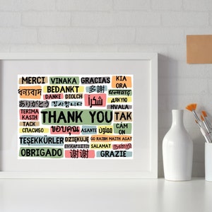 Thank You Poster in Different Languages - Landscape Cool Colours - Instant Digital Download - Multilingual Wall Art