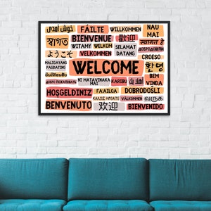 Welcome Poster in Different Languages - Landscape Warm Colours ...