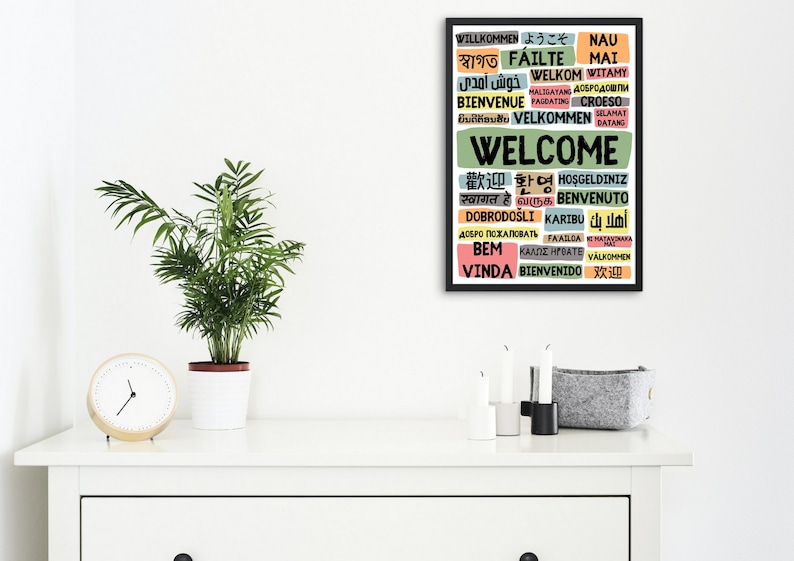 Welcome Poster in Different Languages Portrait Cool Colours Instant ...