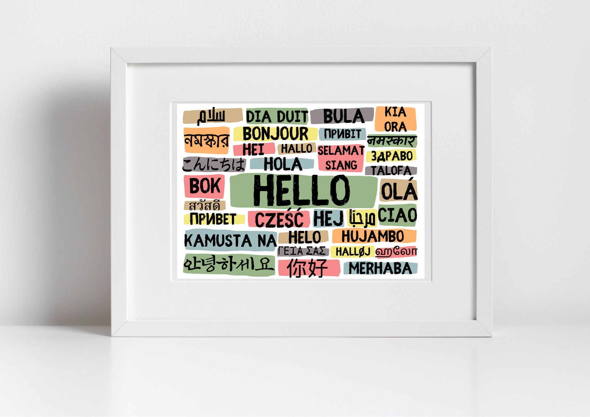 Hello Poster in Different Languages - Landscape Cool Colours - Digital ...