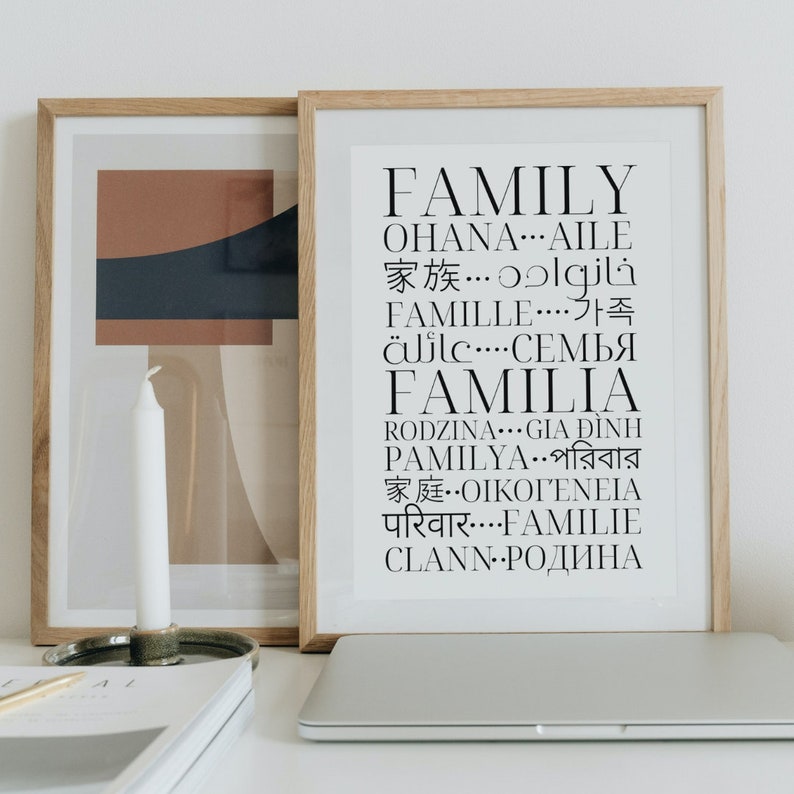 Cartel familiar en diferentes idiomas - Arte multilingüe - Decoración de pared imprimible - Impresión tipográfica - Descarga instantánea imagen 7