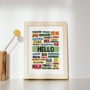 Hello Poster in Different Languages - Portrait Cool Colours - Digital Download - Multilingual Wall Art - Inclusive Hello and Welcome
