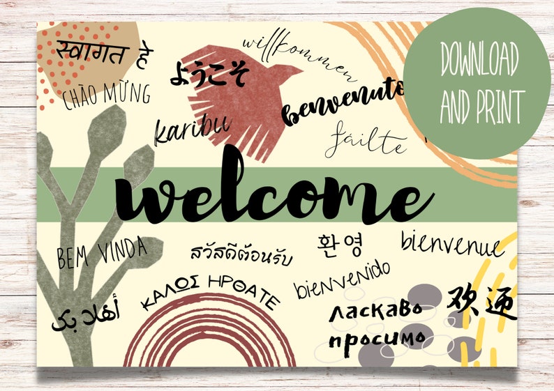 Welcome Poster in Different Languages Landscape Printable Instant ...