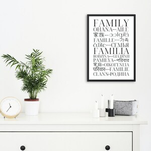 Cartel familiar en diferentes idiomas - Arte multilingüe - Decoración de pared imprimible - Impresión tipográfica - Descarga instantánea imagen 8