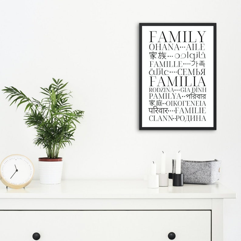 Cartel familiar en diferentes idiomas - Arte multilingüe - Decoración de pared imprimible - Impresión tipográfica - Descarga instantánea imagen 8
