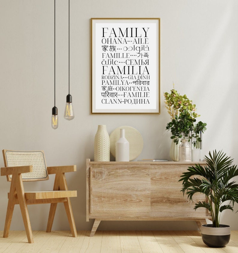 Cartel familiar en diferentes idiomas - Arte multilingüe - Decoración de pared imprimible - Impresión tipográfica - Descarga instantánea imagen 3