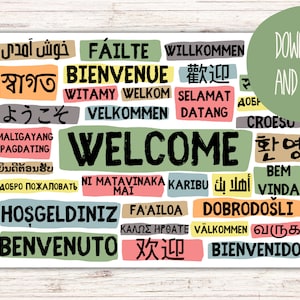 Welcome Poster in Different Languages - Landscape Cool Colours - Instant Digital Download ...