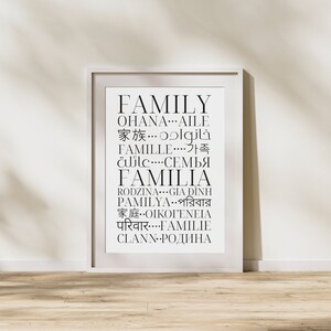 Cartel familiar en diferentes idiomas - Arte multilingüe - Decoración de pared imprimible - Impresión tipográfica - Descarga instantánea imagen 6