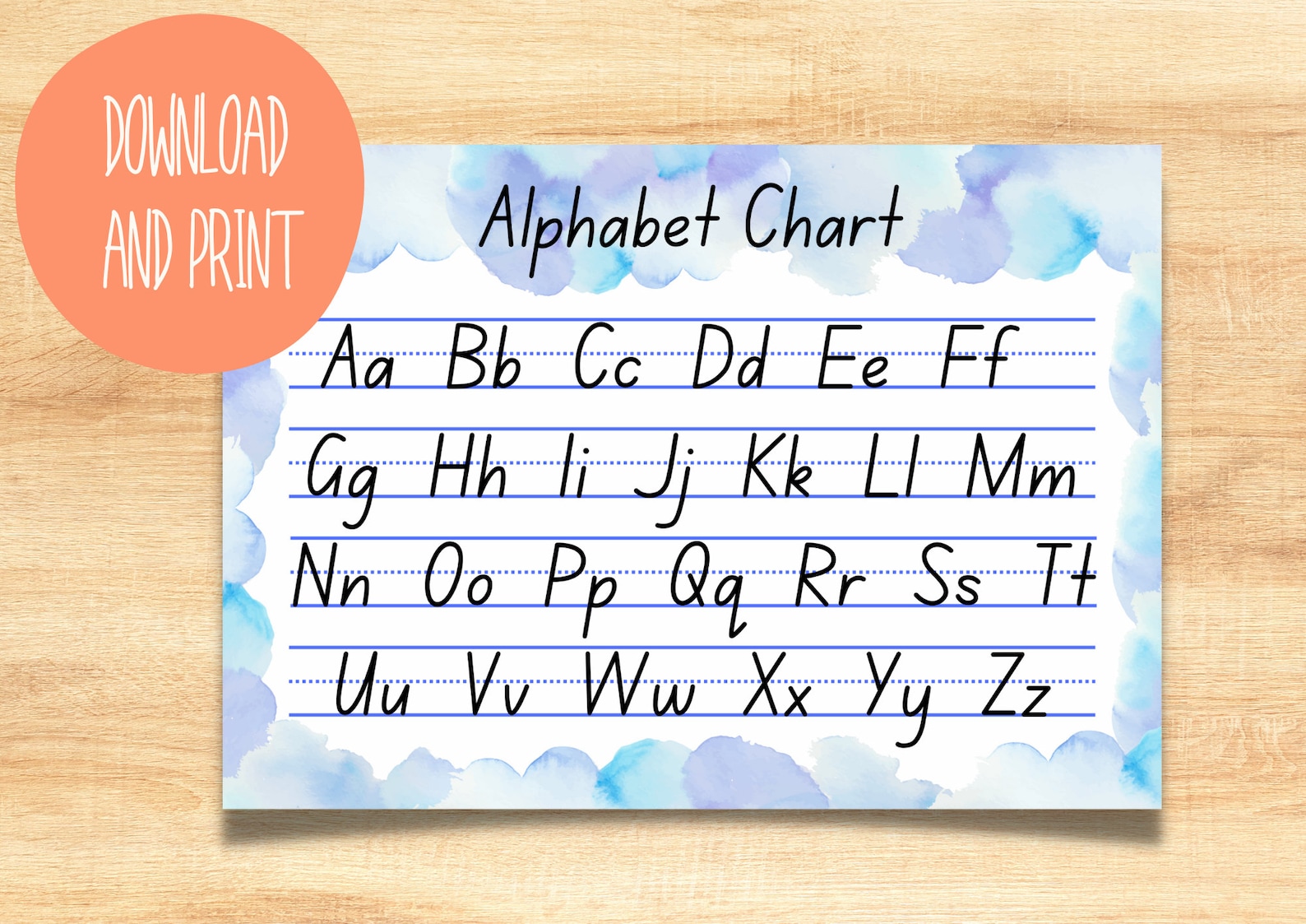 Printable Alphabet Chart, Calm Watercolours, ABC Chart, Handwriting ...