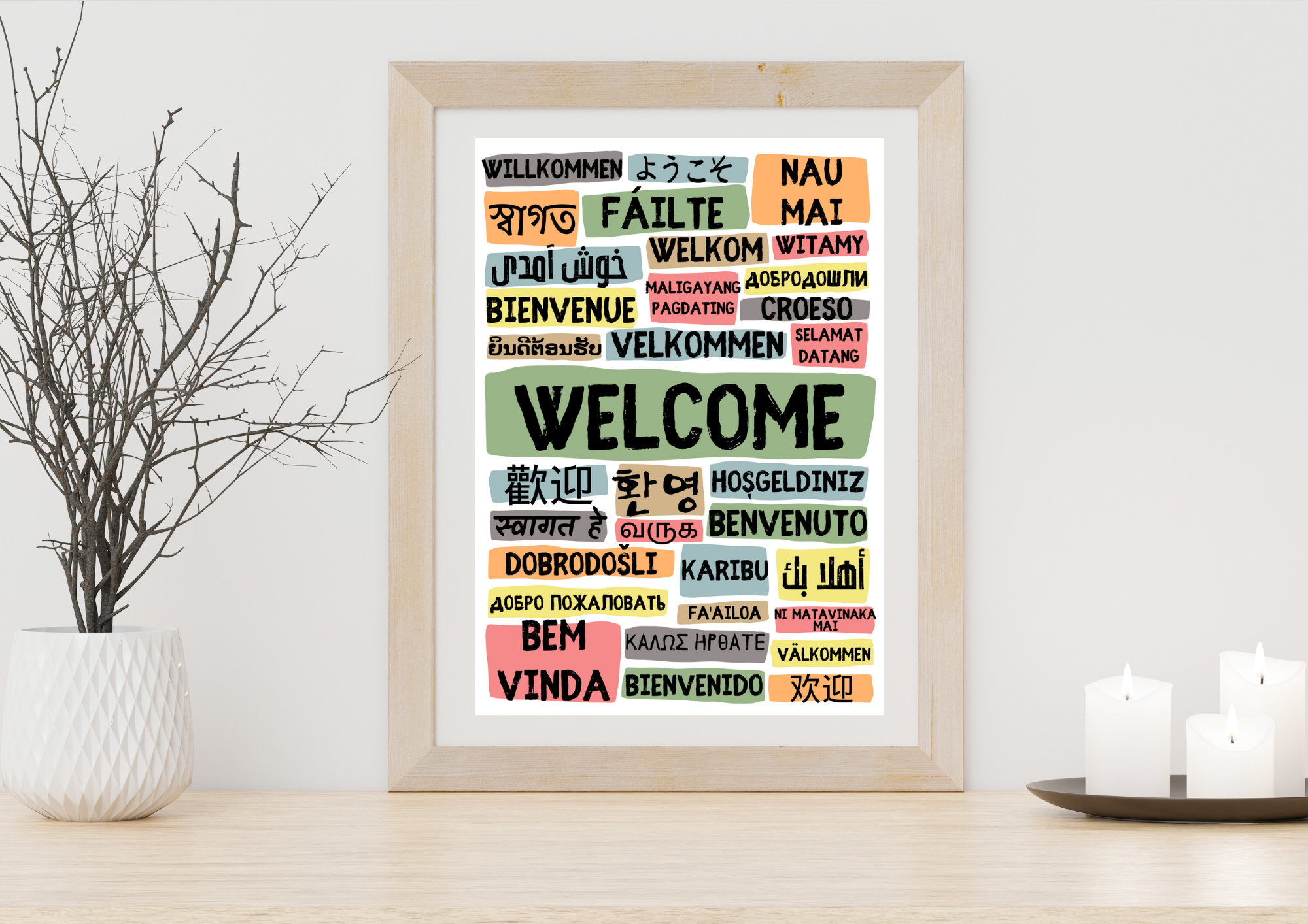 Welcome Poster in Different Languages Portrait Cool Colours Instant ...
