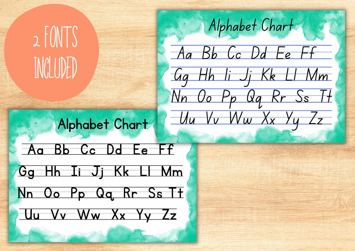 Printable Alphabet Chart Calm Watercolours ABC Chart Handwriting