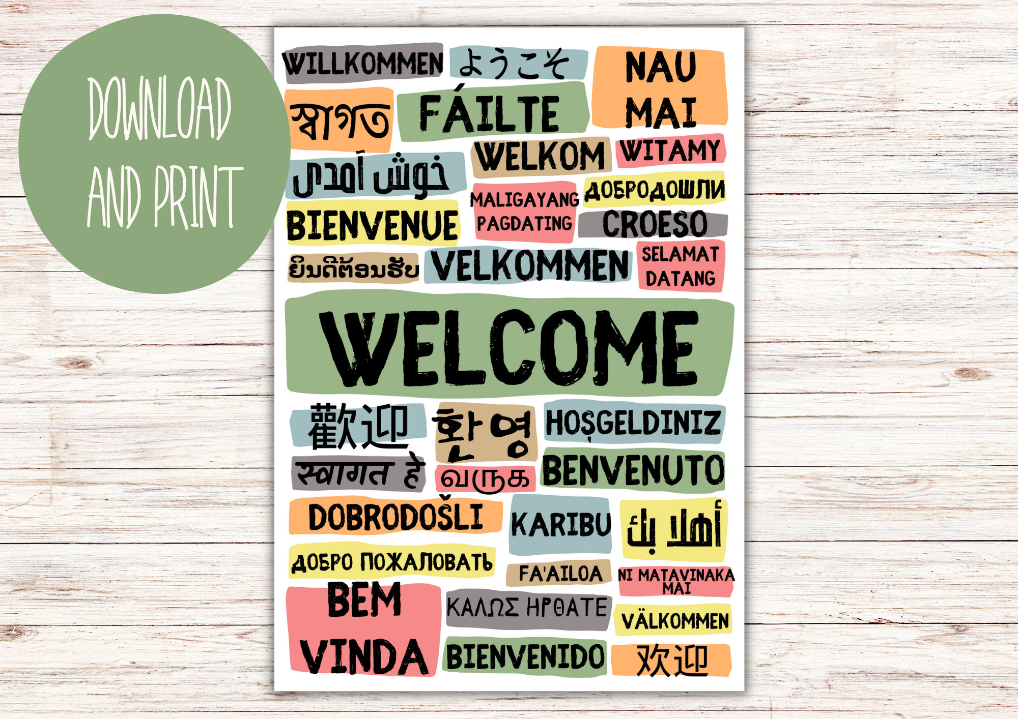 Welcome Poster in Different Languages Portrait Cool Colours Instant ...