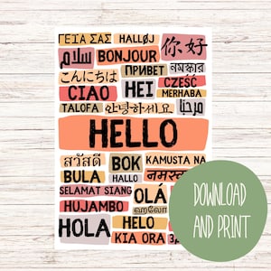 Hello Poster in Different Languages - Portrait Warm Colours - Digital ...