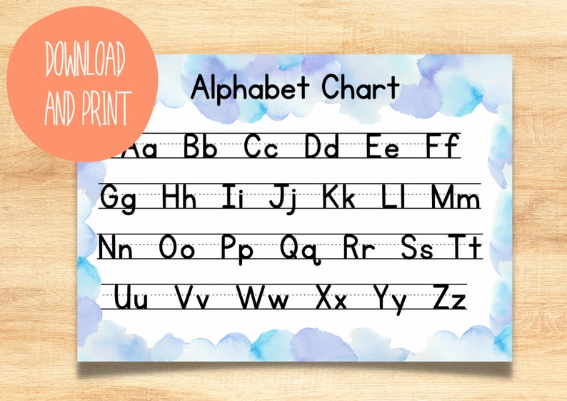 Printable Alphabet Chart, Calm Watercolours, ABC Chart, Handwriting ...
