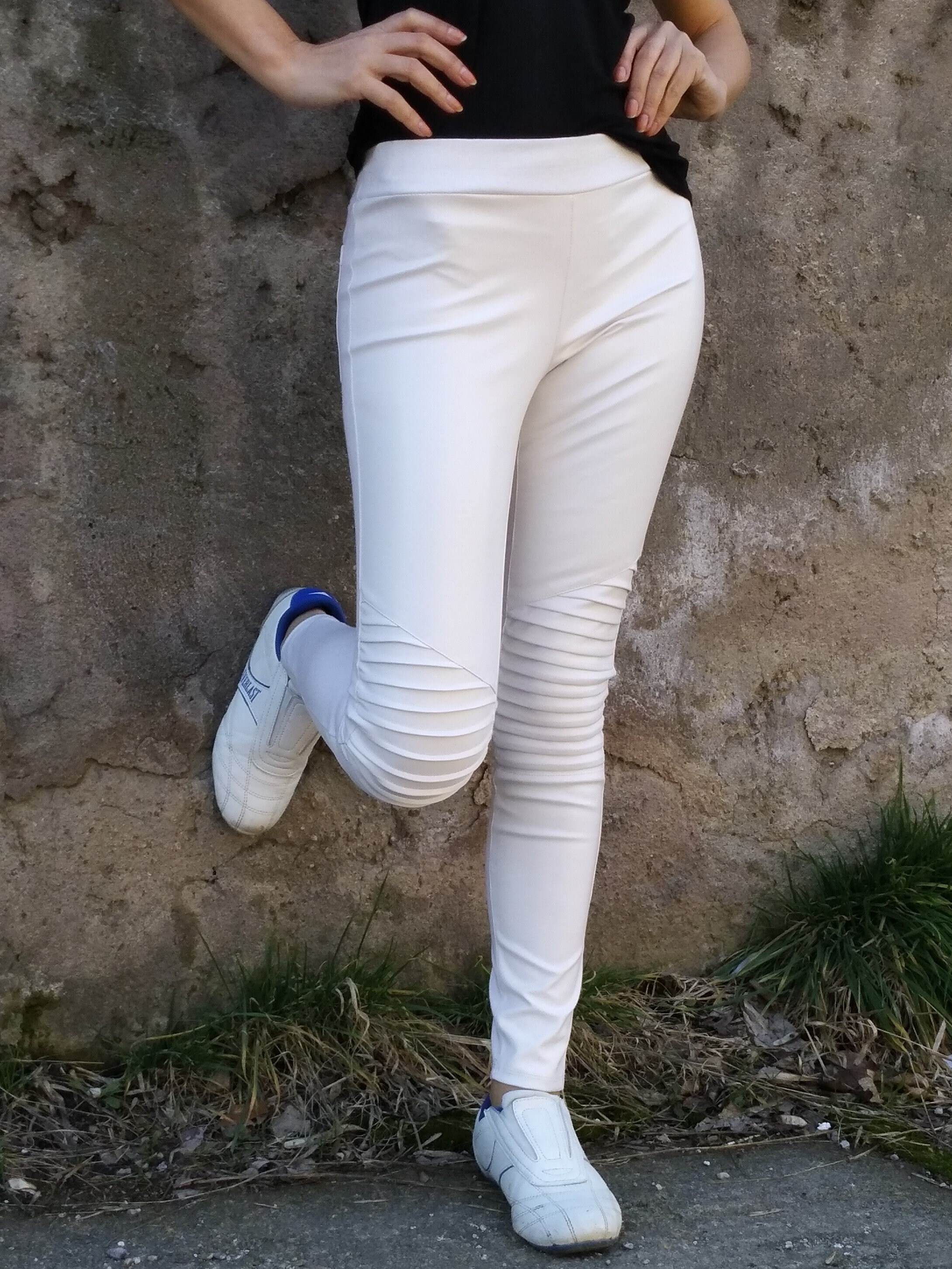 ivory faux leather leggings