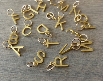 Gold plated sterling silver (vermeil) initial charm, letter charm, alphabet charm, cute, tiny, minimalist
