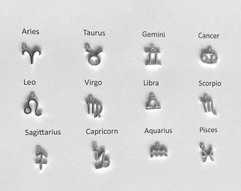 Sterling Silver Zodiac Charm with jump ring - Tiny, minimal, 925 sterling silver