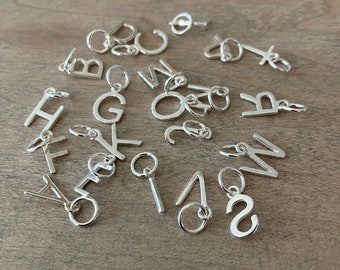 Sterling silver initial charm, letter charm, alphabet charm, cute, tiny, minimalist