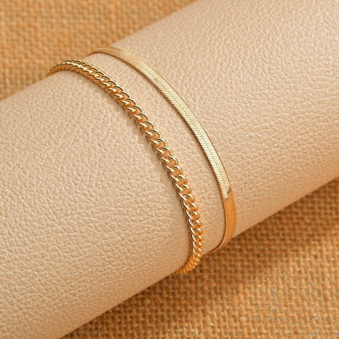 Herringbone 18k gold plated anklet 2 layer herringbone anklet Etsy