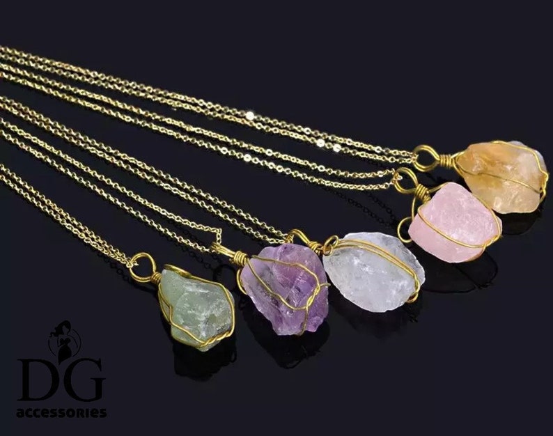 Raw Natural Stone Healing Pendant Irregular Crystal Stones Necklace Natural Quartz Dainty Necklace Boho Necklace