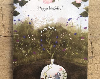 Buon compleanno / biglietto d'auguri 100% ecologico / illustrazione