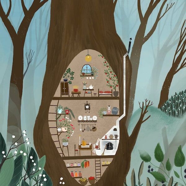 Bunny treehouse / fine art print