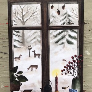 Vista desde mi ventana / tarjeta de navidad ecológica / tarjeta de felicitación festiva / escena de invierno