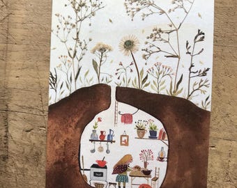 Sourdough lady / 100 % ecofriendly greeting card / illustration