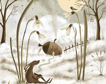 Winter in my mind, spring in my heart / fine art print of my illustration