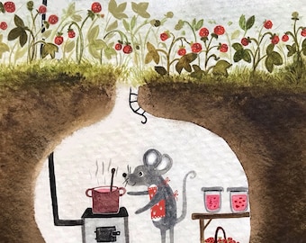 Strawberry jam / fine art print of my watercolour illustration