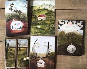 Set van 5 wenskaarten / variaties / 100% milieuvriendelijke wenskaarten / illustratie