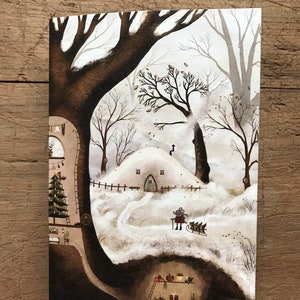 Mijn kerstboom / kerstkaart mee naar huis 100% milieuvriendelijk / feestelijke wenskaart / winters tafereel