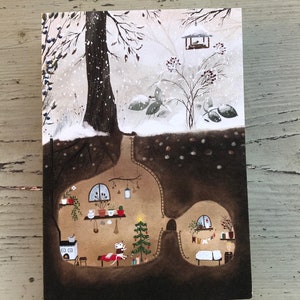 Little mouse with a christmas tree/ christmas card 100% ecofriendly/ festive winter greeting card / illustration