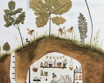 Herbal lady / fine art print of my watercolour illustration