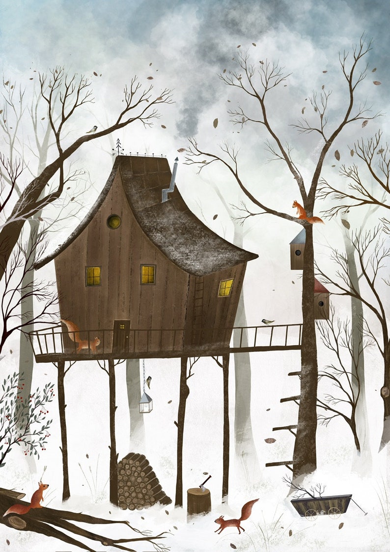 Treehouse Print Forest Treehouse / Fine Art Print - Etsy