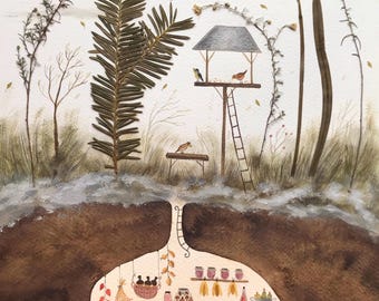 Feeding the birds / fine art print of my illustration